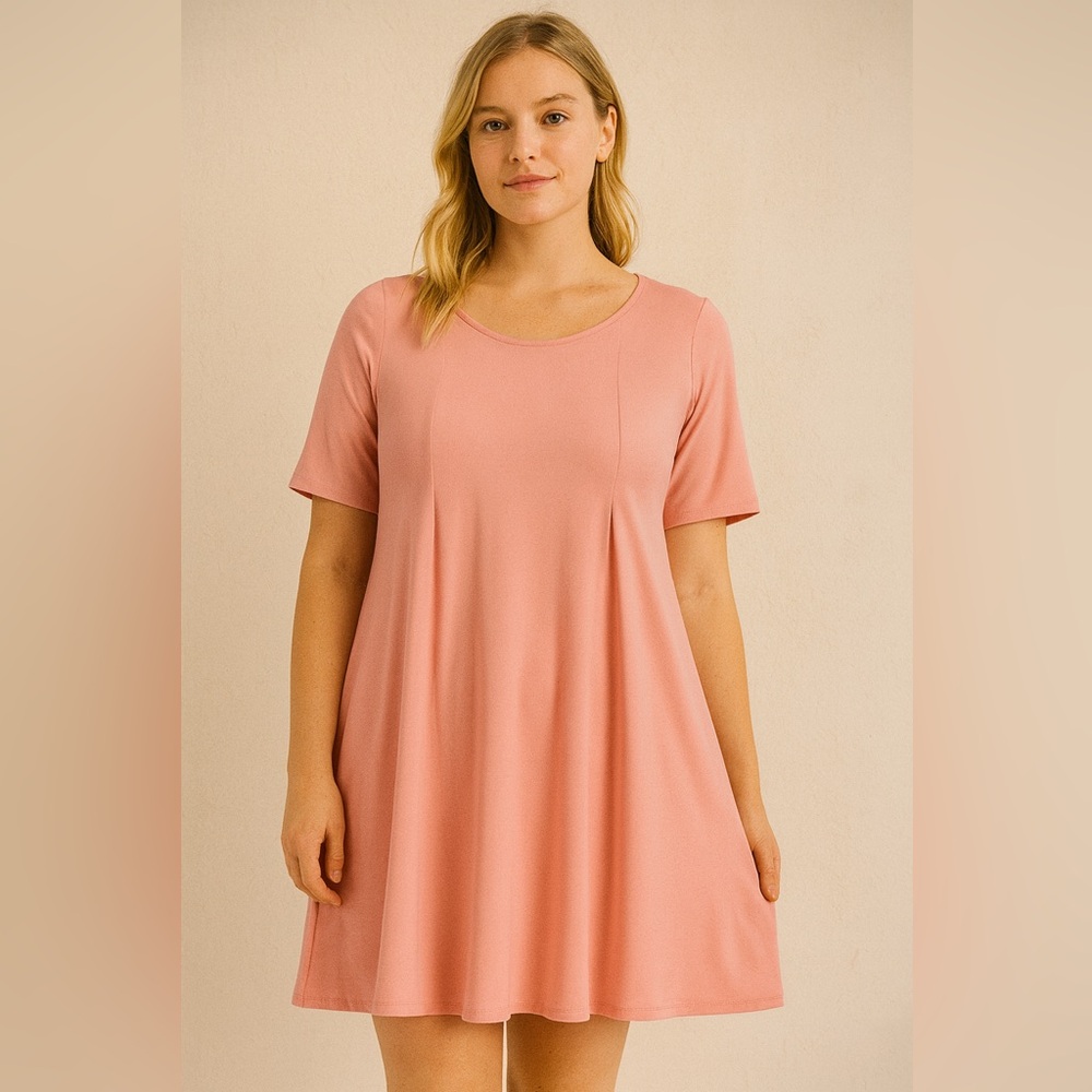 Pink Rose Blush Short Sleeve A-Line Swing Dress NWT Size Large